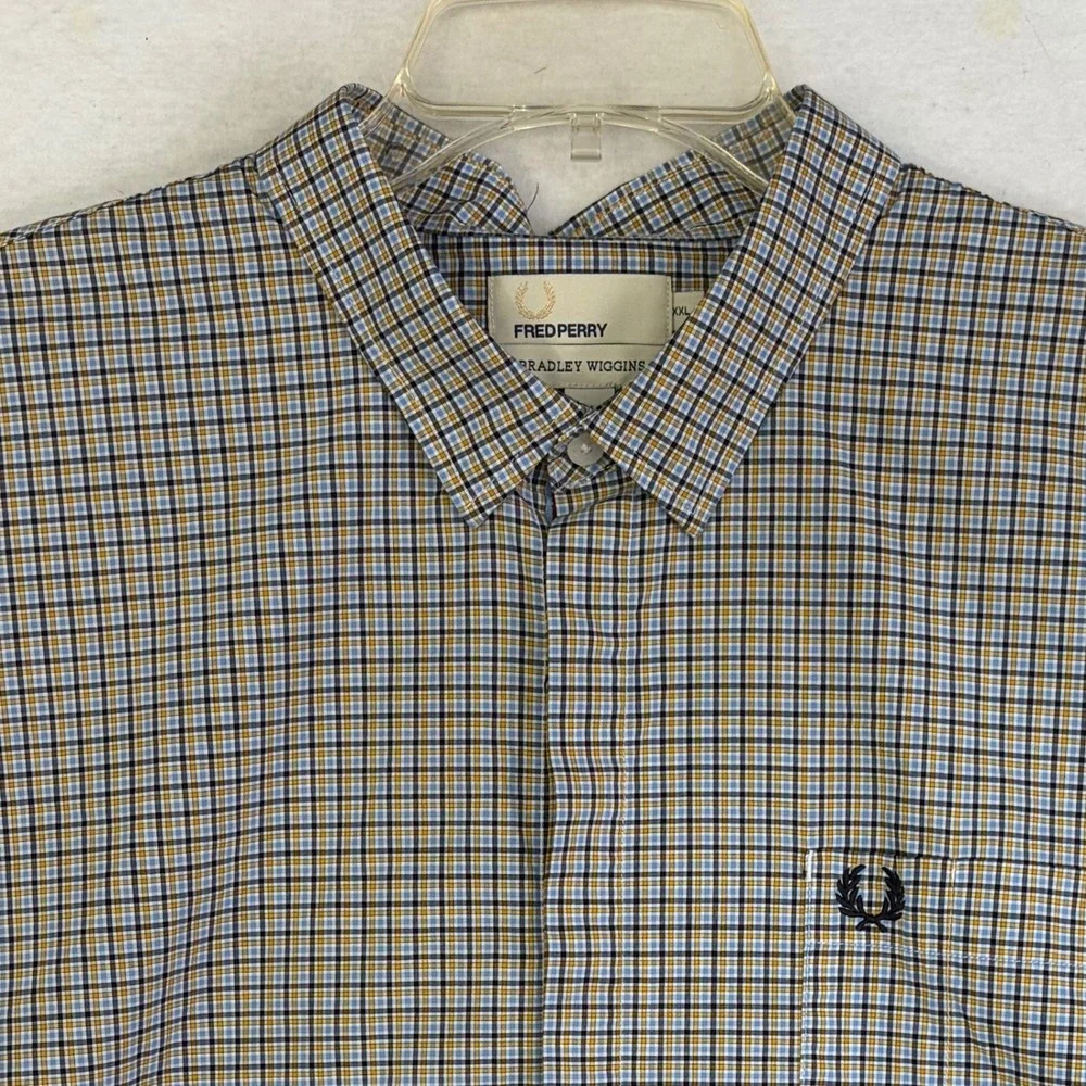 Fred Perry Bradley Wiggins Shirt Mens XXL Mustard Gingham New Short Sleeve M6715